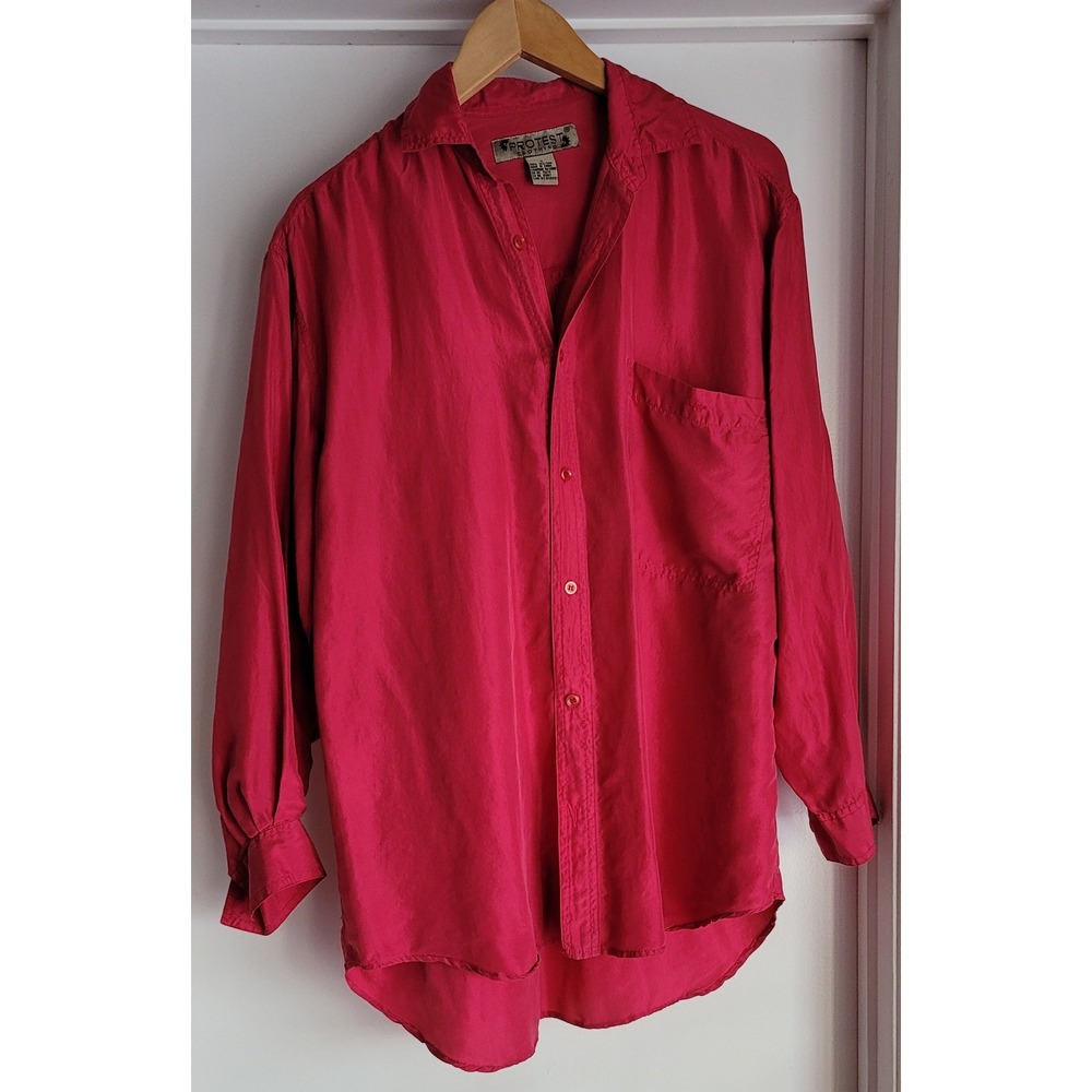 Vintage Protest Women's Blouse Size S Red Silk‎ Oversize Luxury Old Money